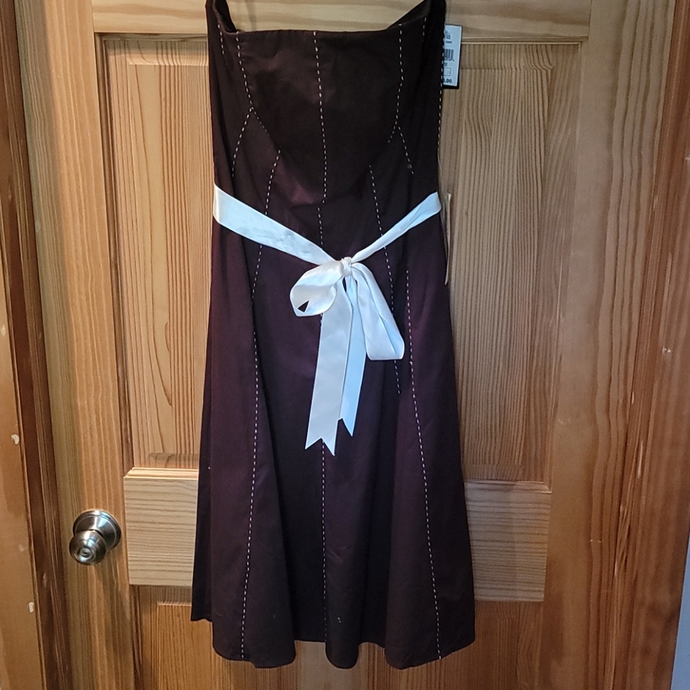 Notice Strapless Brown and Cream Dress